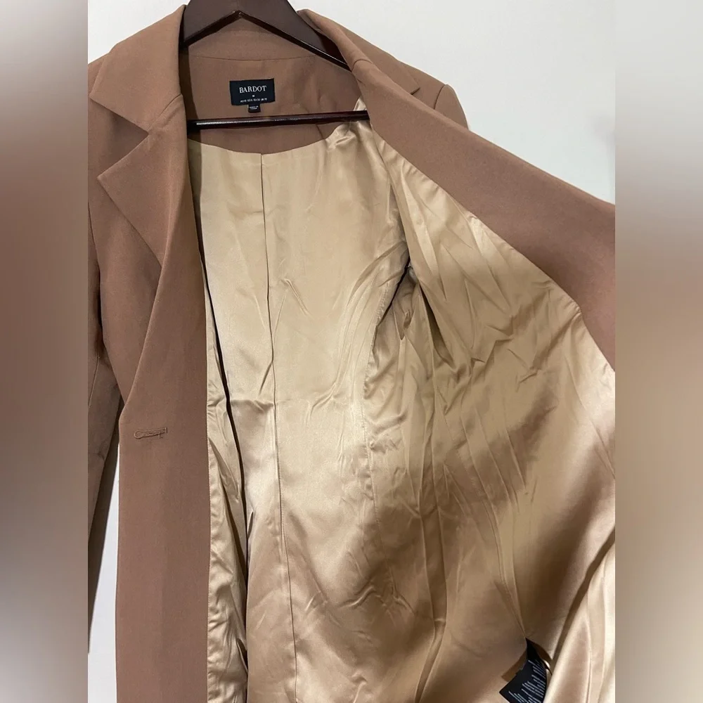 Bardot Camel Tan Single-Button Long Blazer
